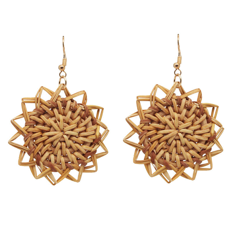 Wholesale Fashion Creative Hand-woven Rattan Vintage Tassel Earrings